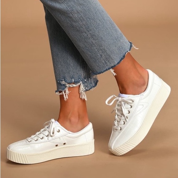 Tretorn Nylite White Crocodile-Embossed Flatform Sneakers - Picture 4 of 6